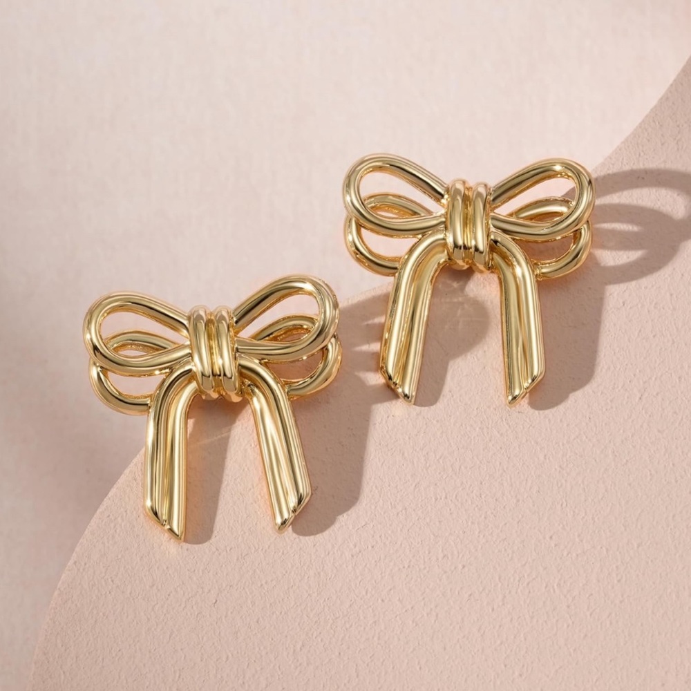 14k Plated Gold Bow Earrings